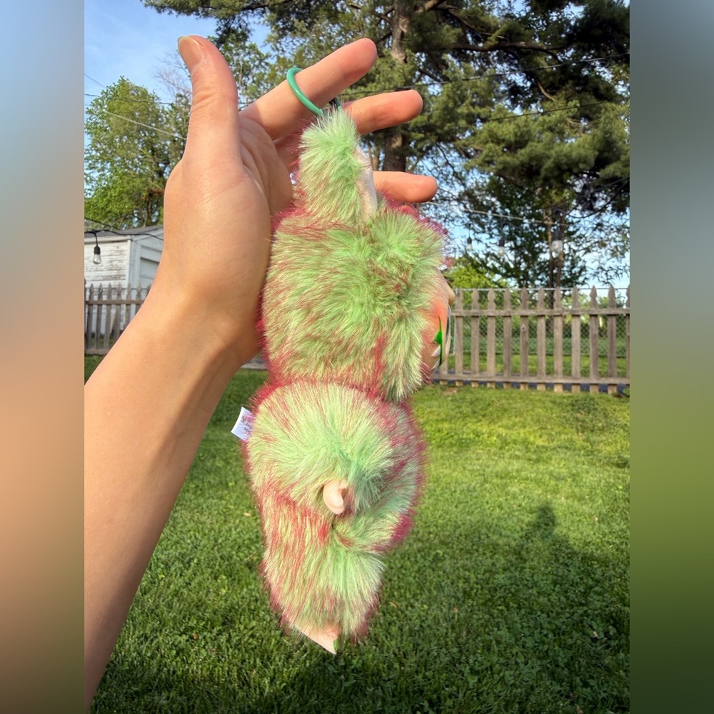 Green Kiwi Labubu Furry Monster Plush Keychain with Glitter Eyes-Stuffed Animal - Picture 5 of 5